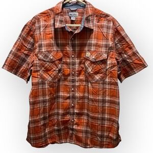 Carhartt Relaxed Fit Orange Plaid Short Sleeve Work Shirt XL Regular‎ RN14806